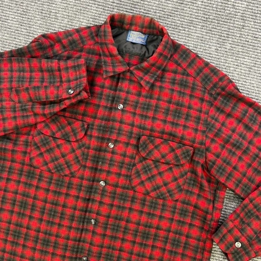 Vintage Pendleton Board Shirt Red Black‎ Plaid Wool Shacket Jacket Mens Large